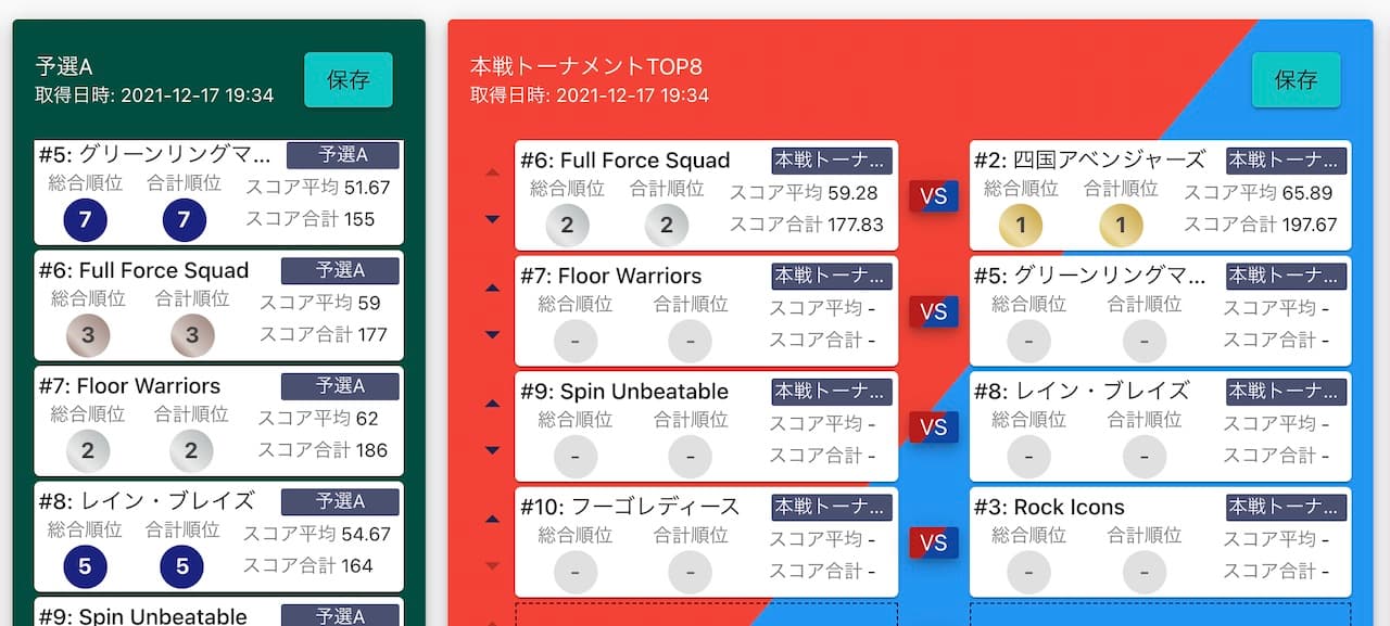 対戦グループのエントリーカード