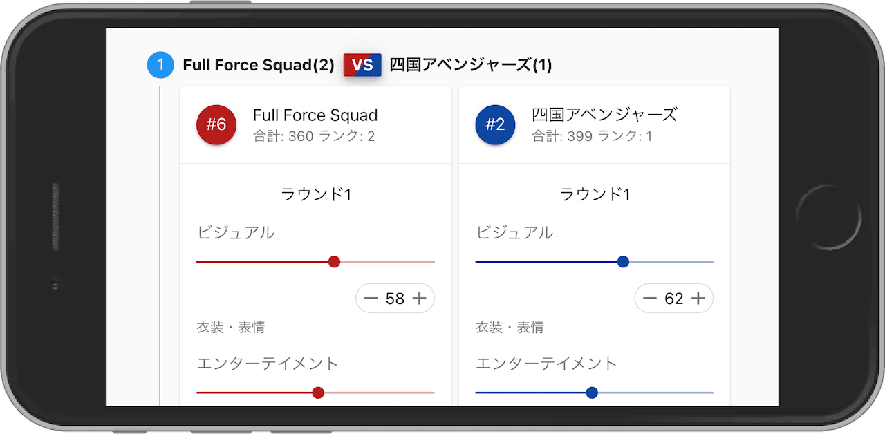 審査員の採点ページでエントリーを対戦形式で採点する